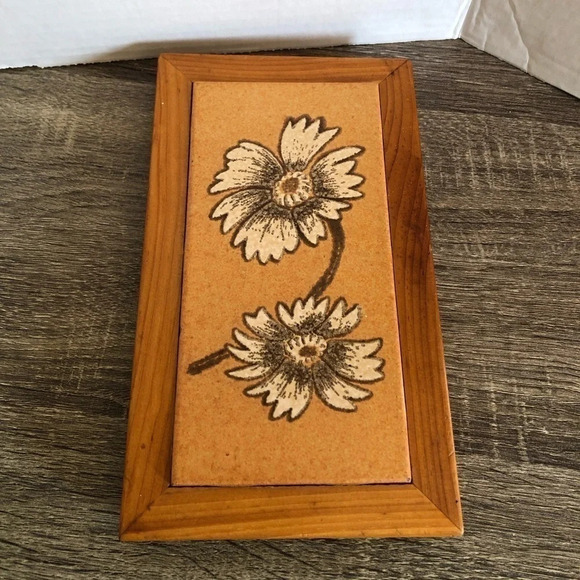 Vtg MCM Wood  and Tile Wall Hanging/ Trivet - Picture 2 of 8